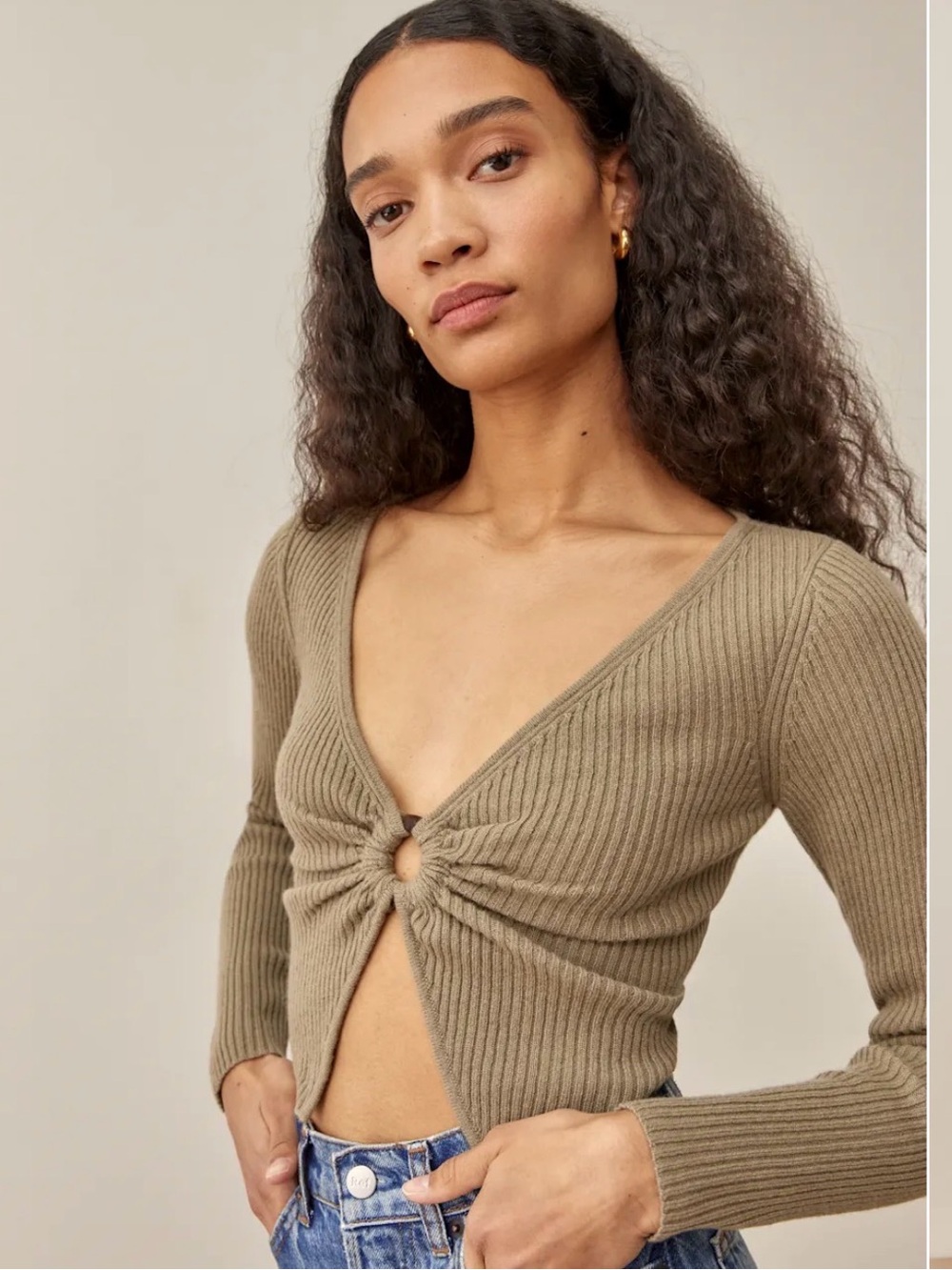 Reformation Narciso Novelty Cashmere Sweater Lichen - Size M